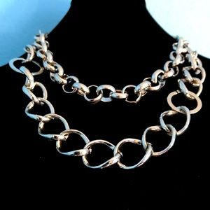 Chico’s Metallic Silver Chain Link Double-strand Necklace